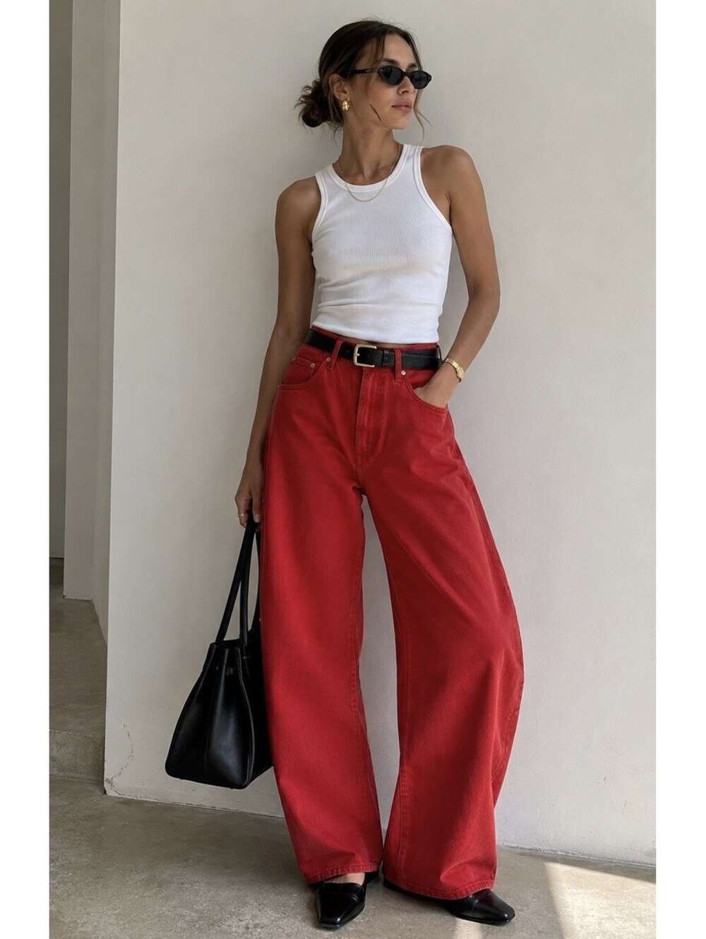 AGOLDE Twist Barrel Jeans Women's 29 Tomato Red Curved Leg Statement Denim